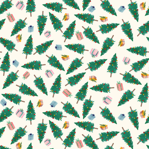 {New Arrival} Lewis & Irene Fabrics Merry Happy Christmas Christmas Tree - Winter White