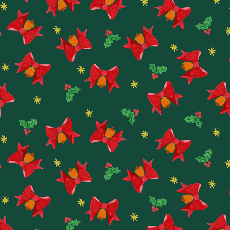 {New Arrival} Lewis & Irene Fabrics Merry Happy Christmas Bows & Bells - Festive Red
