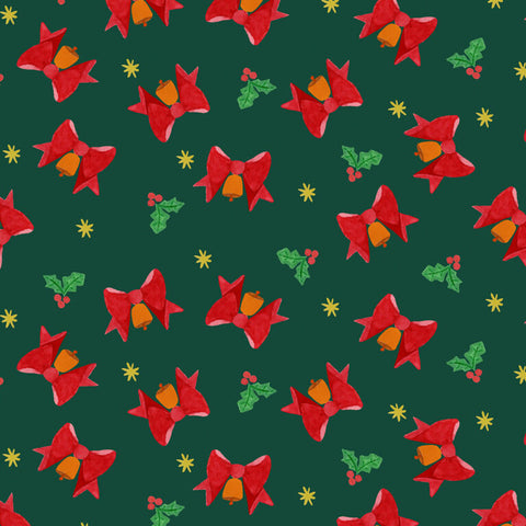 {New Arrival} Lewis & Irene Fabrics Merry Happy Christmas Bows & Bells - Festive Red