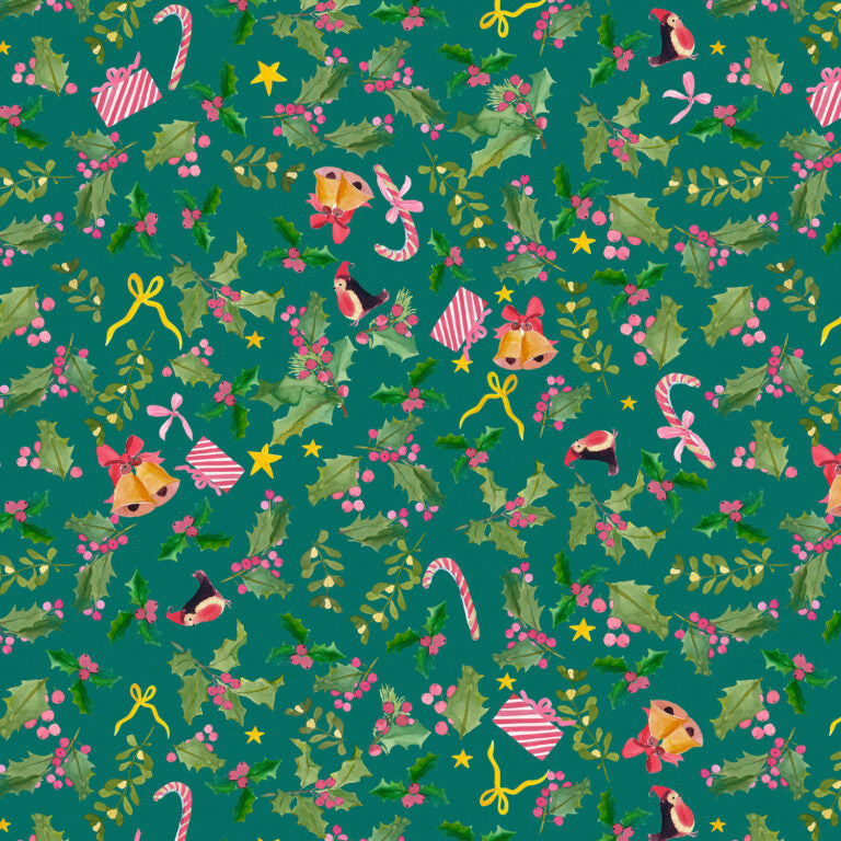 {New Arrival} Lewis & Irene Fabrics Merry Happy Christmas Holly Jolly - Pine
