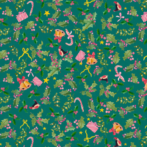 {New Arrival} Lewis & Irene Fabrics Merry Happy Christmas Holly Jolly - Pine
