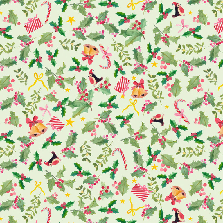 {New Arrival} Lewis & Irene Fabrics Merry Happy Christmas Holly Jolly - Pistachio