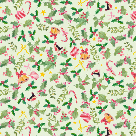 {New Arrival} Lewis & Irene Fabrics Merry Happy Christmas Holly Jolly - Pistachio