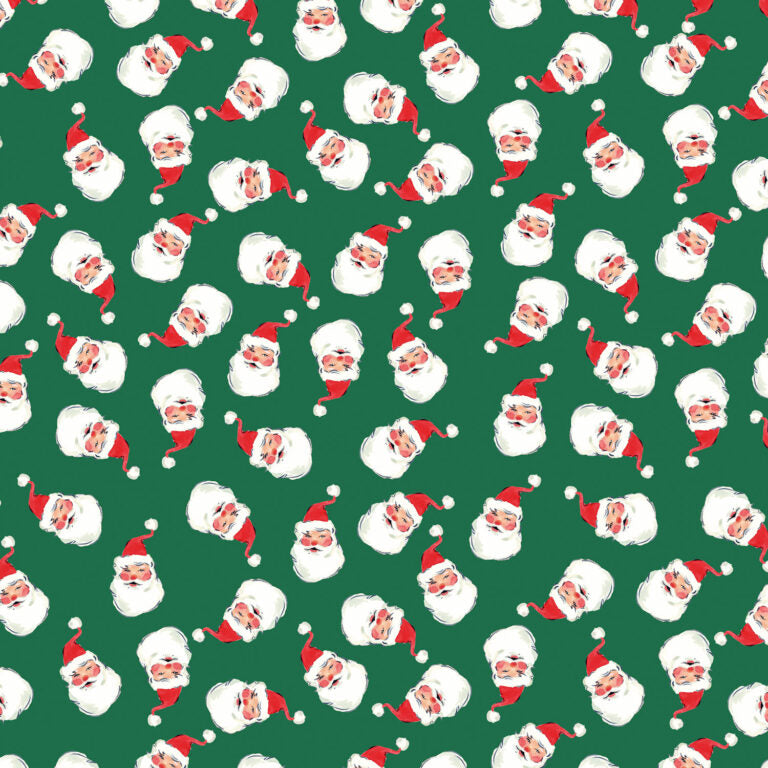 {New Arrival} Lewis & Irene Fabrics Merry Happy Christmas Jolly Santa - Festive Green