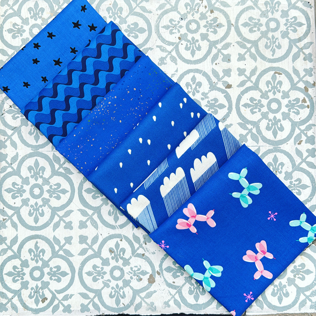 {New Arrival} Moda Ruby Star Society Sampler Curated Fat Quarter Bundle x 6 Royal Blue Balloon Animal