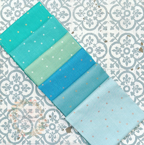 {New Arrival} Moda Ruby Star Society Sampler Curated Fat Quarter Bundle x 6 Spark Blenders Ocean