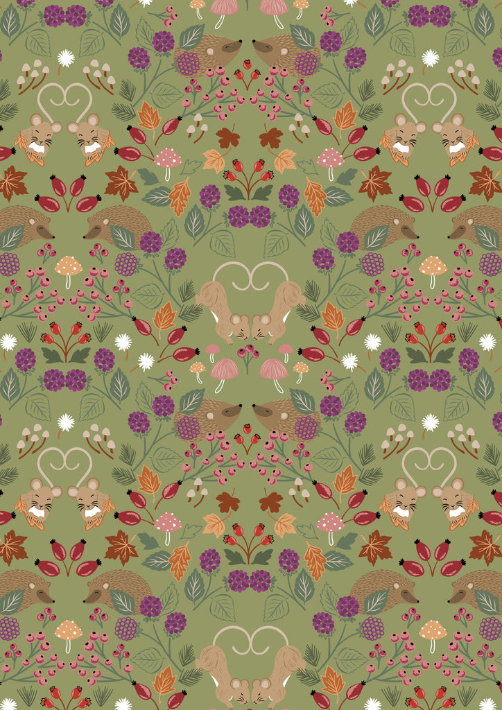 {New Arrival} Lewis & Irene Squirrelled Away Berry Thief on Moss Green