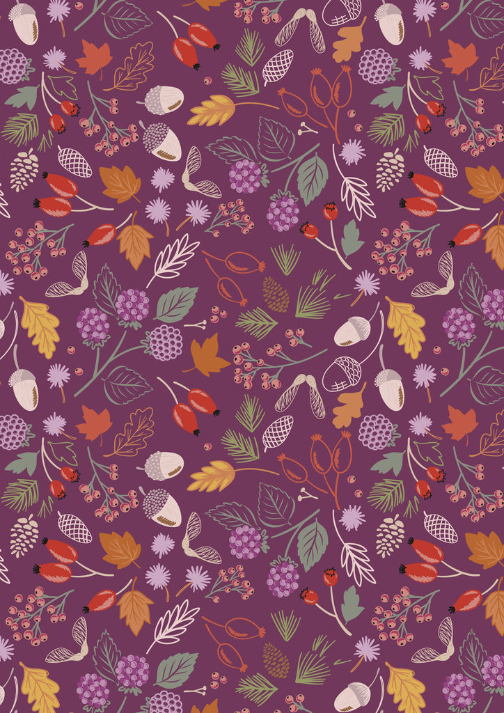 {New Arrival} Lewis & Irene Squirrelled Away Woodland Harvest on Soft Mulberry Purple