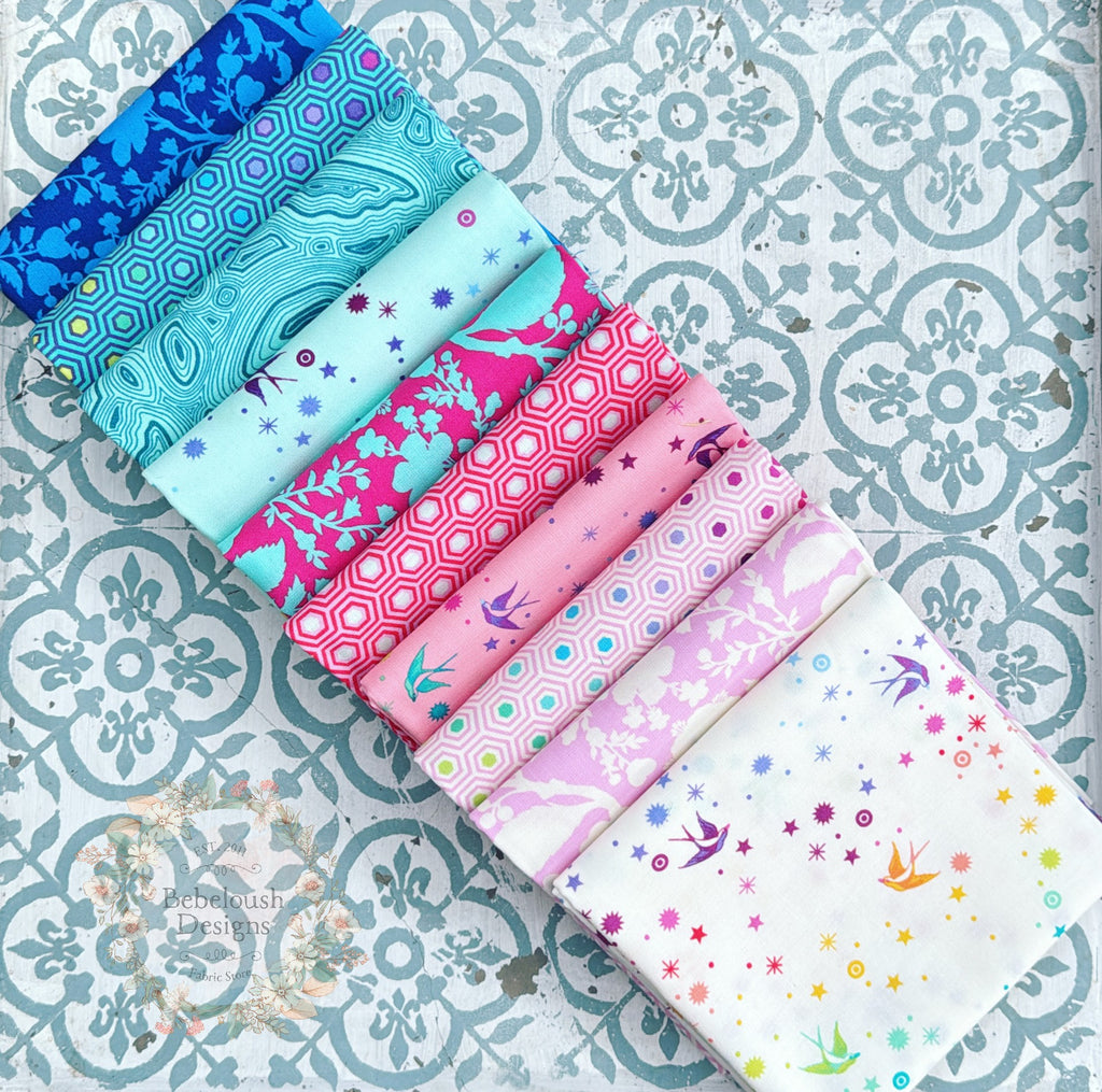 {New Arrival} Tula Pink True Colours Mixed Fat Quarter Bundle x 10 Pink/Mint/Blue Set