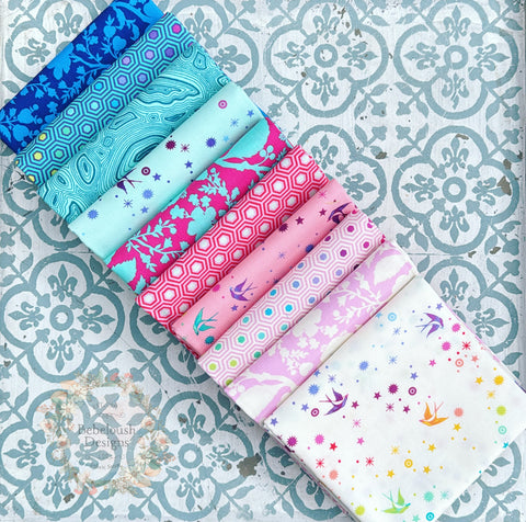 {New Arrival} Tula Pink True Colours Mixed Fat Quarter Bundle x 10 Pink/Mint/Blue Set