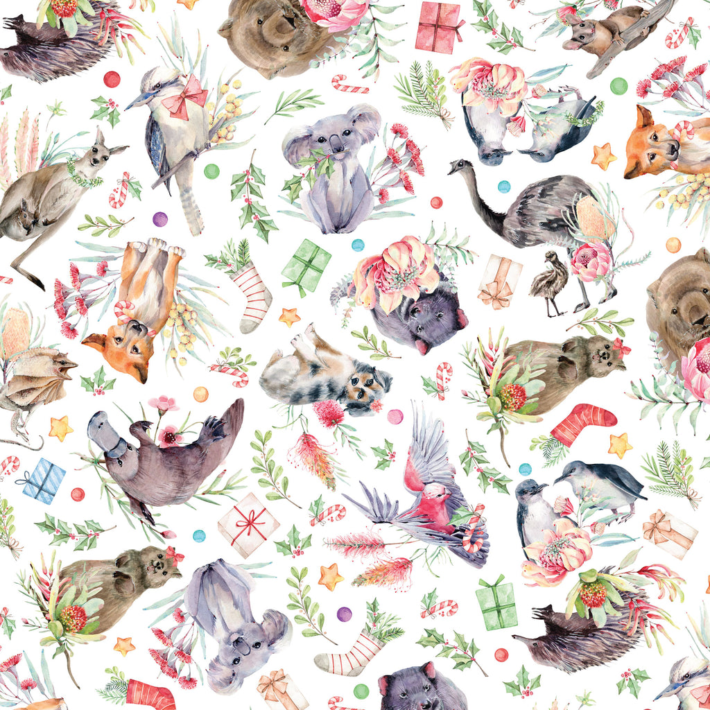 {New Arrival} Devonstone Bush Christmas Australiana Floral Animals Christmas Allover White