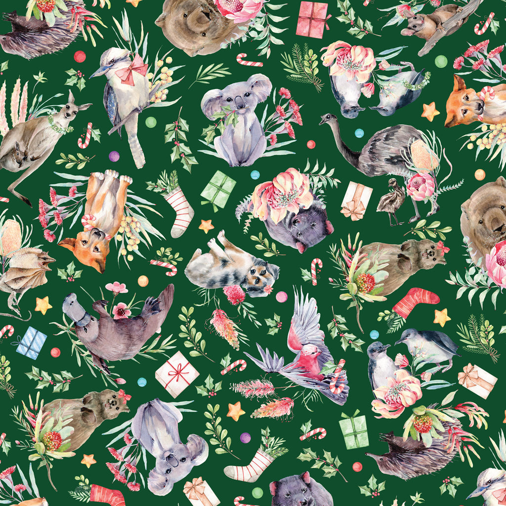 {New Arrival} Devonstone Bush Christmas Australiana Floral Animals Christmas Allover Evergreen