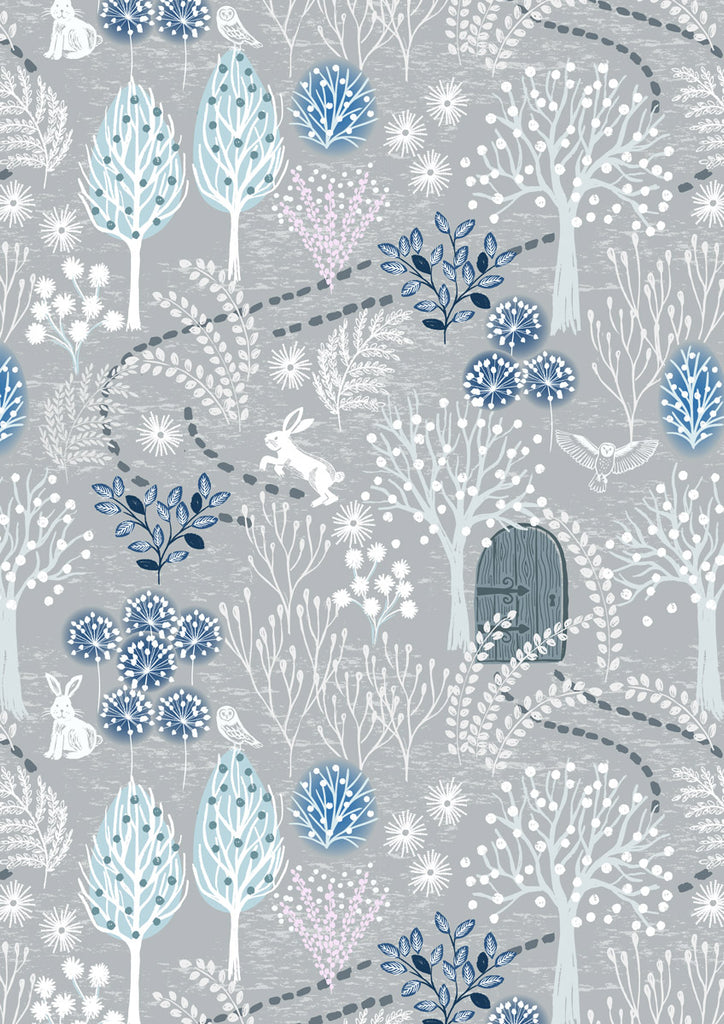 {New Arrival} Lewis & Irene Fabrics FLANNEL Secret Garden Frosty Grey
