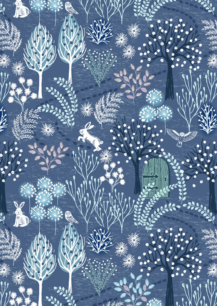 {New Arrival} Lewis & Irene Fabrics FLANNEL Secret Garden Nordic Blue