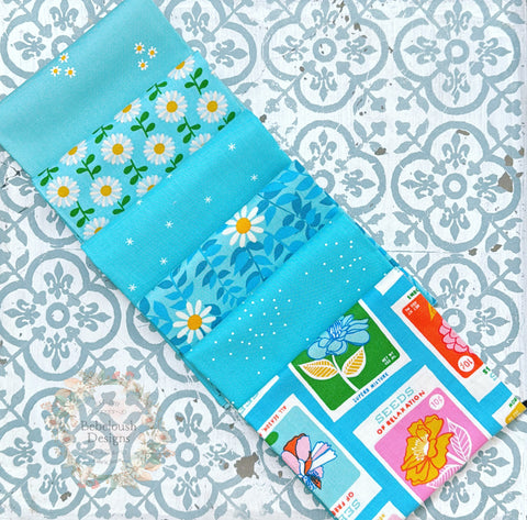 {New Arrival} Moda Ruby Star Society Sampler Curated Fat Quarter Bundle x 6 Turquoise Seed Packets