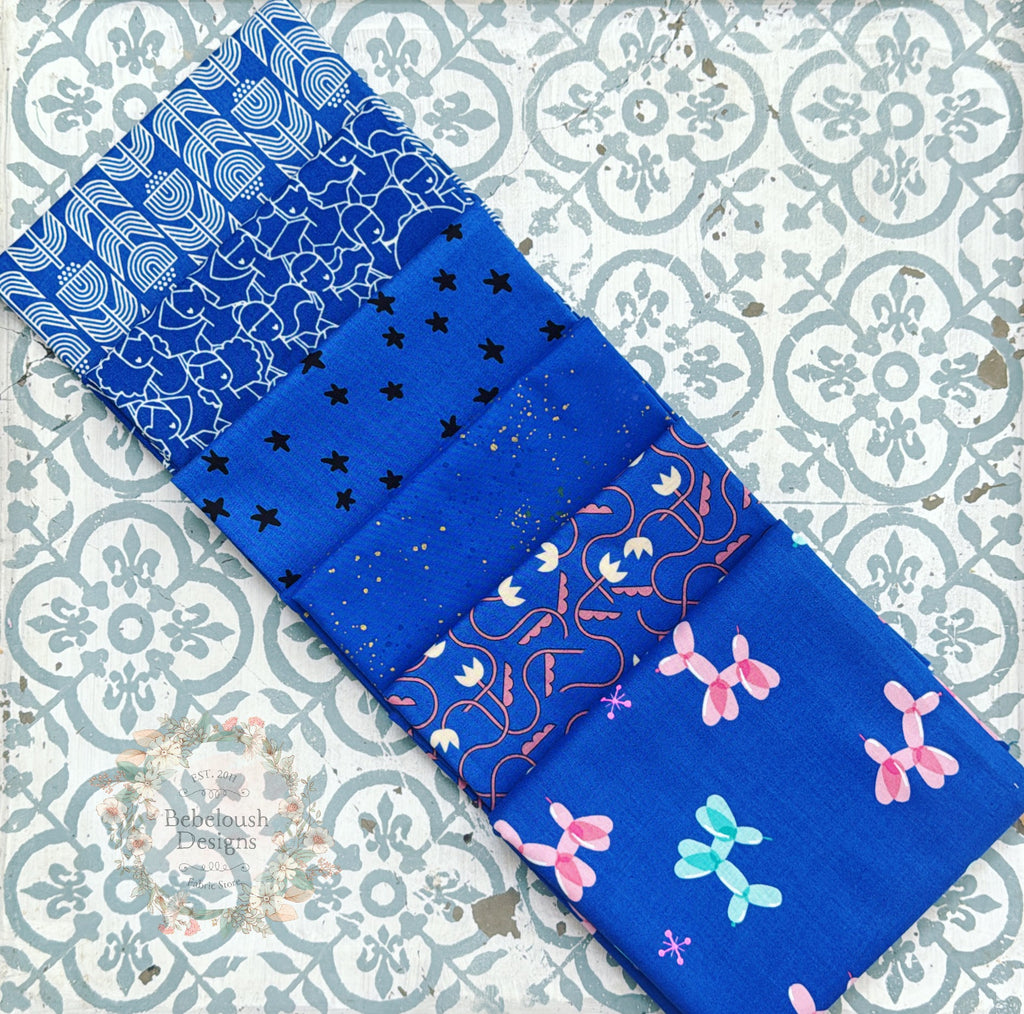 {New Arrival} Moda Ruby Star Society Sampler Curated Fat EIGHTH Bundle x 6 Balloon Animal Royal Blue Vol. 2