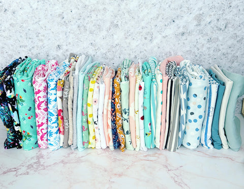 KNITS 95% Cotton 5% Spandex 3 Metre LOT Mixed Remnant Packs 20-50cm Spots & Stripes