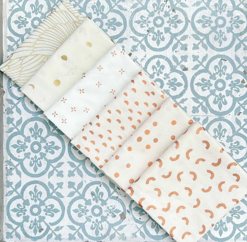 {New Arrival} Moda Ruby Star Society Sampler Curated Fat Quarter Bundle x 6 Natural Blenders Metallic