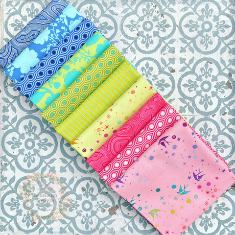 {New Arrival} Tula Pink True Colours Mixed Fat Quarter Bundle x 10 Blue/Green/Pink Set
