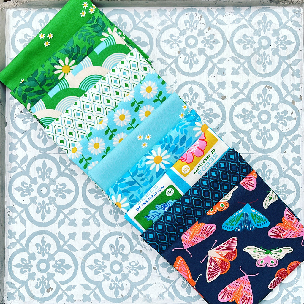 {New Arrival} Moda Ruby Star Society Flowerland Fat Quarter Bundle x 10 Pieces Turquoise