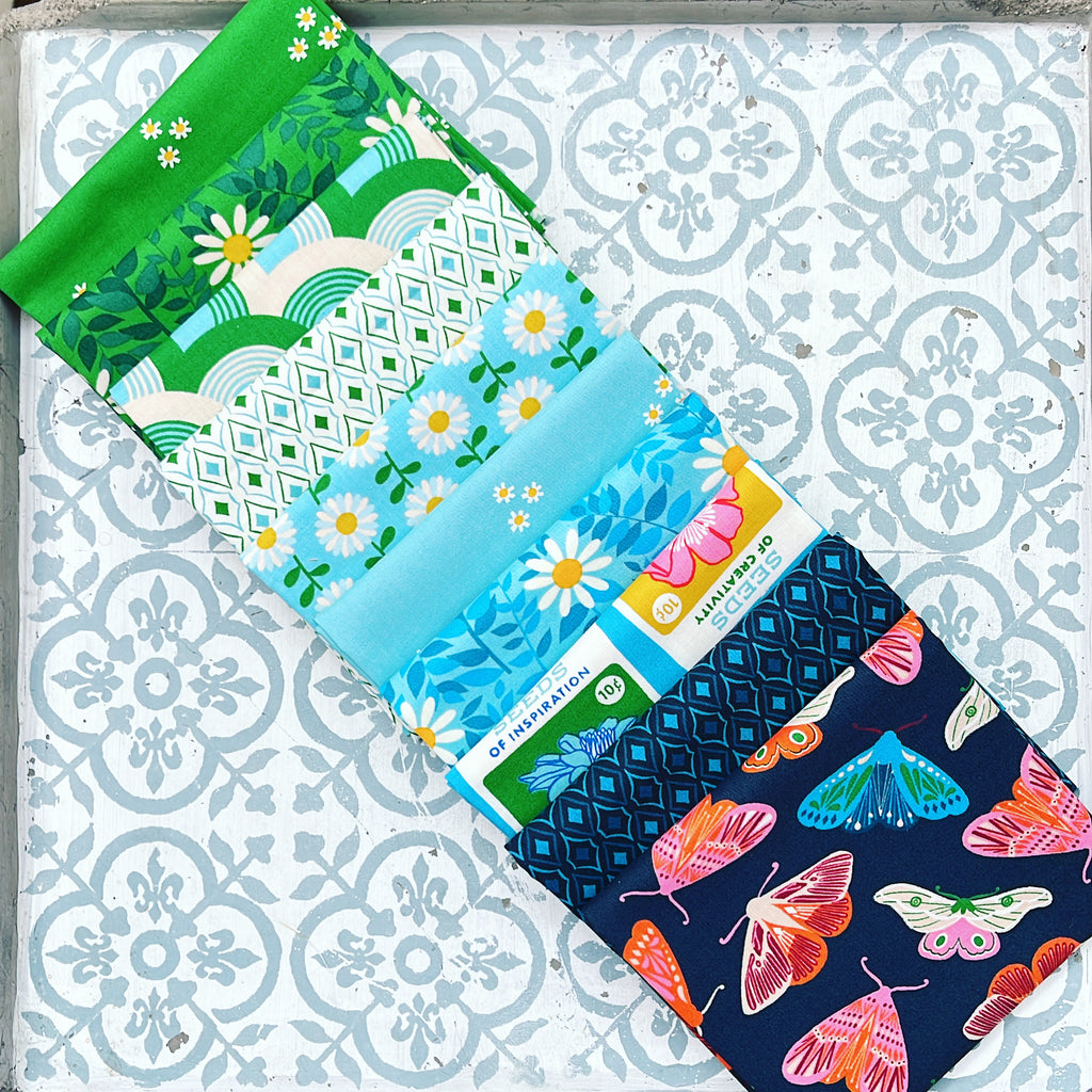 {New Arrival} Moda Ruby Star Society Flowerland Fat Quarter Bundle x 10 Pieces Turquoise