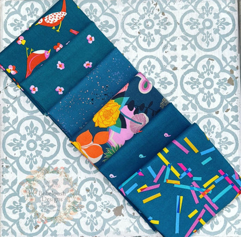 {New Arrival} Moda Ruby Star Society Sampler Curated Fat EIGHTH Bundle x 6 Washi Galaxy Teal
