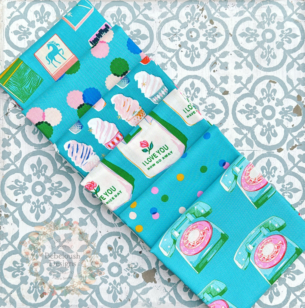 {New Arrival} Moda Ruby Star Society Curated Fat EIGHTH Bundle x 6 Retro Turquoise