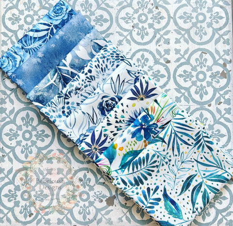 {New Arrival} Moda Create Joy Project by Laura Muir Mixed Line Fat Quarter Bundle x 8 Fat Quarters Just Blues