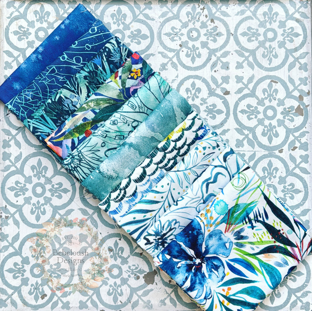 {New Arrival} Moda Create Joy Project by Laura Muir Mixed Line Fat Quarter Bundle x 10 Fat Quarters Teal Blue Edition