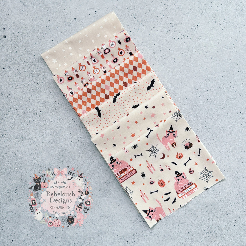 {New Arrival} Moda Fabrics Elena Amo Purrs & Boos Fat Quarter Bundle x 6 Fat Quarters Moonbeam