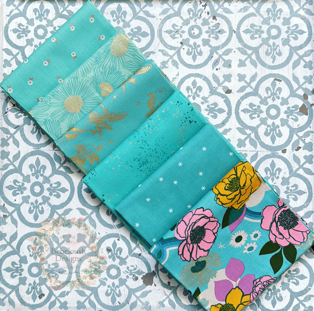 {New Arrival} Moda Ruby Star Society Sampler Curated Fat Quarter Bundle x 6 Turquoise