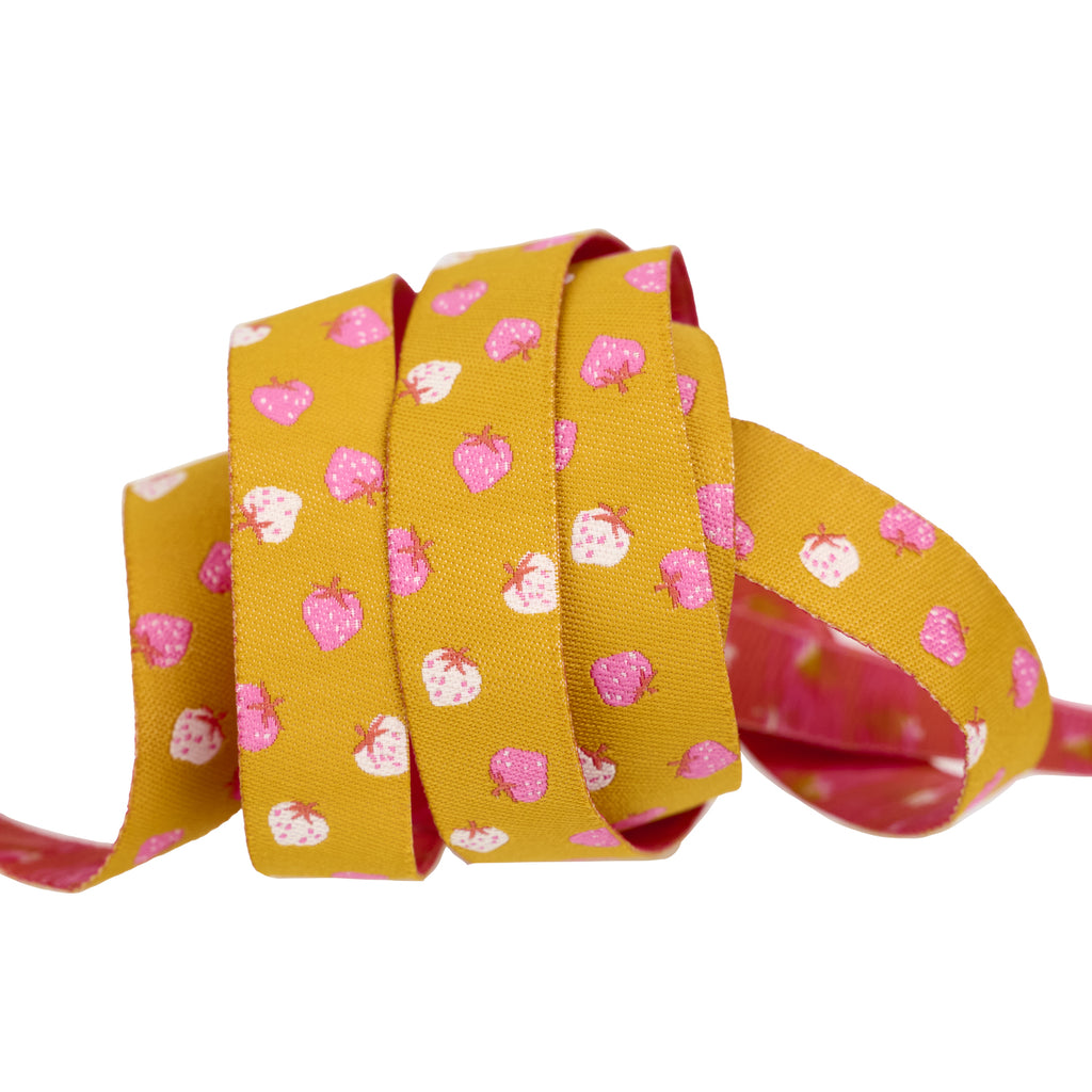{New Arrival} Ruby Star Society Renaissance Ribbon Kimberly Kight Strawberry- Strawberry Toss Goldenrod  - 5/8"