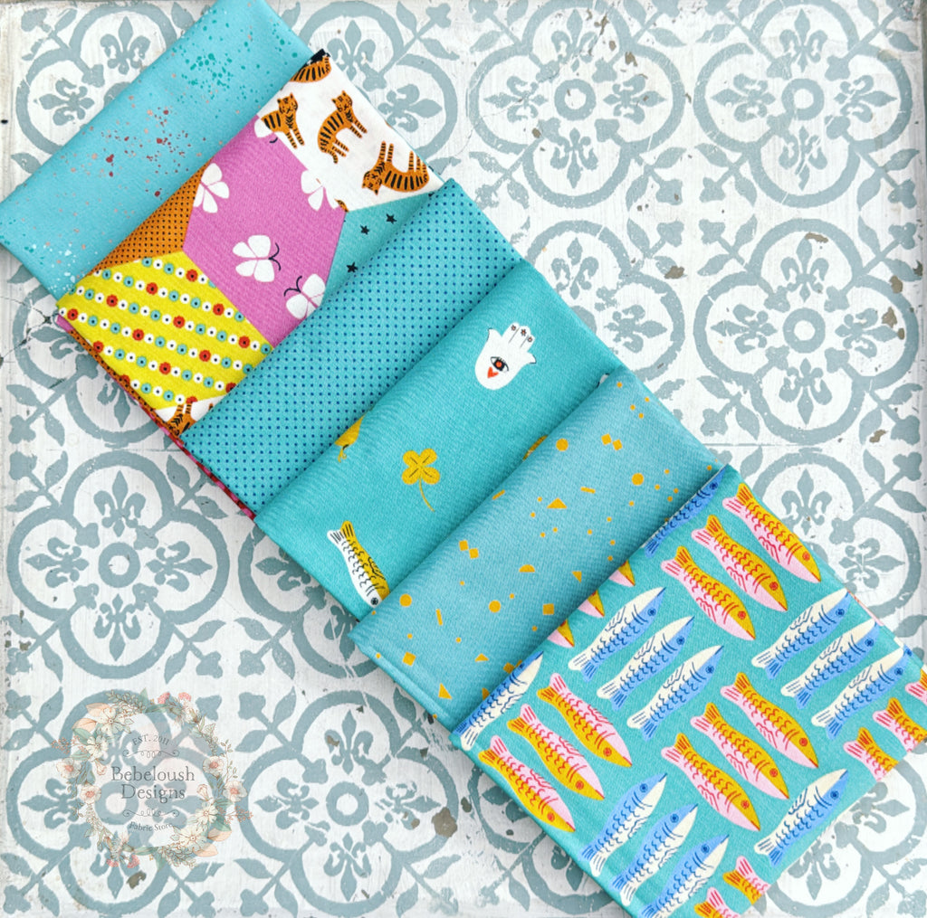 {New Arrival} Moda Ruby Star Society Sampler Curated Fat EIGHTH Bundle x 6 Sardines Turquoise