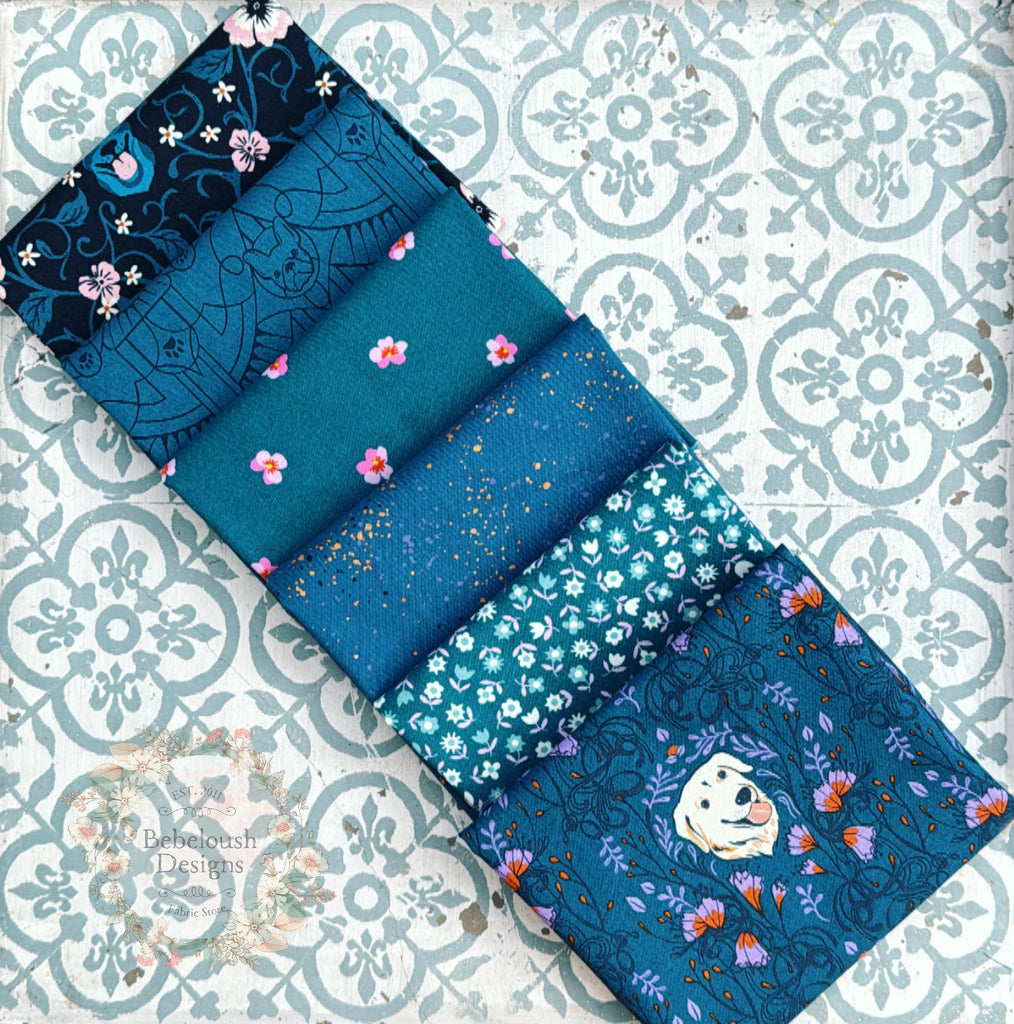 {New Arrival} Moda Ruby Star Society Sampler Curated Fat Quarter Bundle x 6 Golden Garden Teal