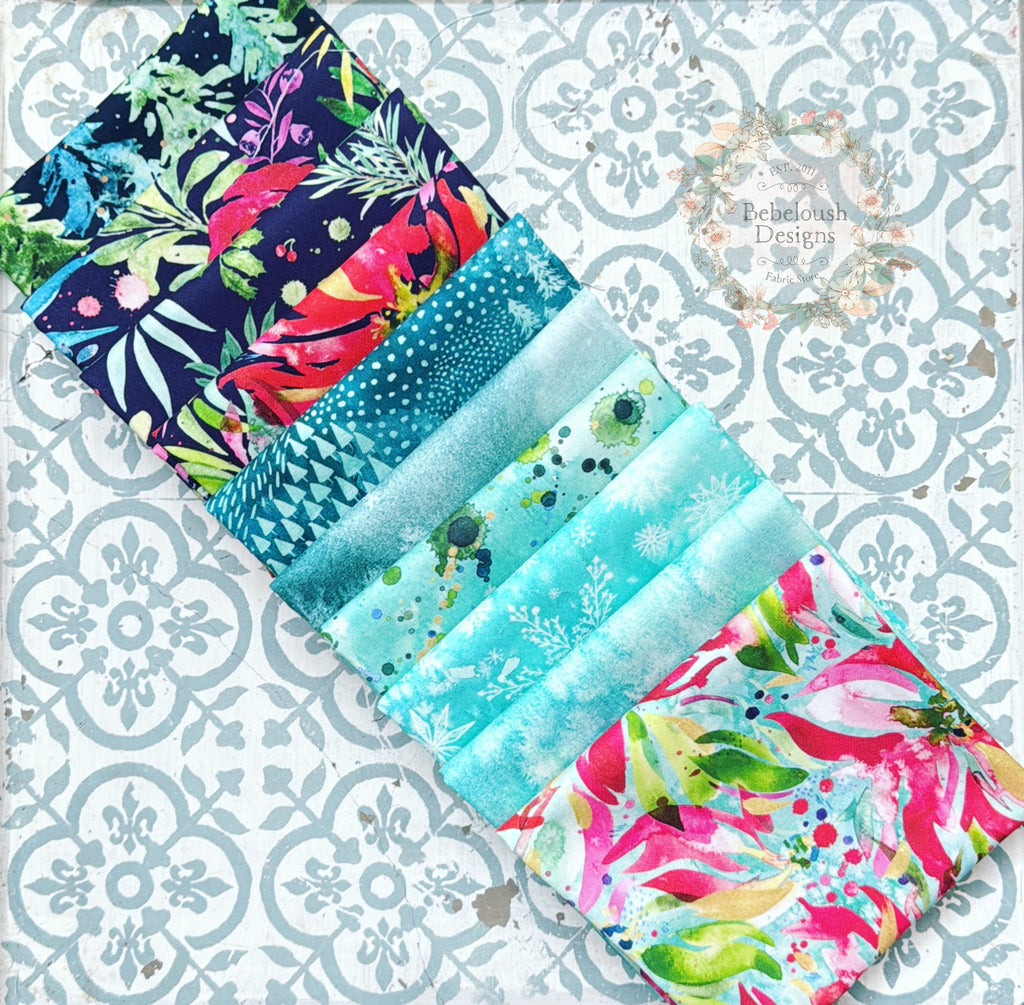 {New Arrival} Moda Create Joy Project by Laura Muir Mixed Line Fat Quarter Bundle x 10 Fat Quarters Christmas Edition Midnight Frost