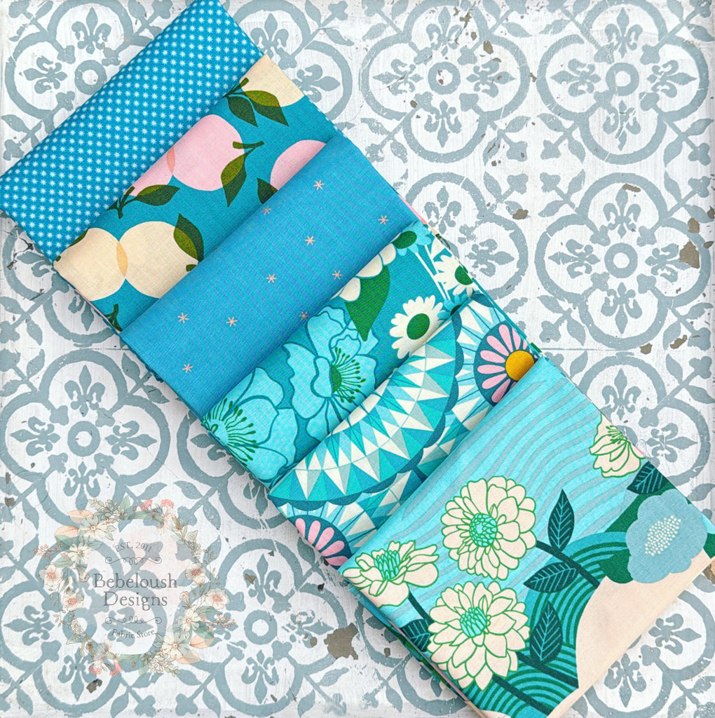 {New Arrival} Moda Ruby Star Society Sampler Curated Fat EIGHTH Bundle x 6 Shine Turquoise