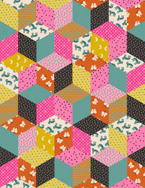 {New Arrival} Moda Ruby Star Society Ooh Lucky Lucky CANVAS Tumbling Blocks Turquoise