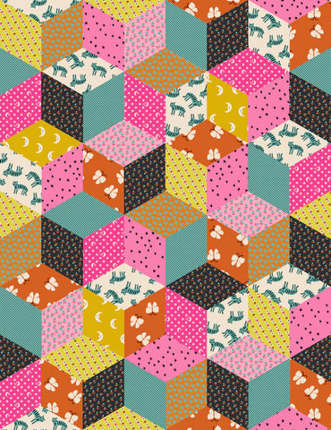 {New Arrival} Moda Ruby Star Society Ooh Lucky Lucky CANVAS Tumbling Blocks Turquoise