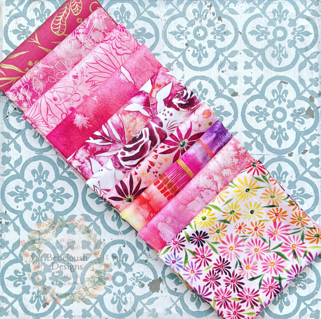 {New Arrival} Moda Create Joy Project by Laura Muir Mixed Line Fat Quarter Bundle x 10 Fat Quarters Bright Pink Edition