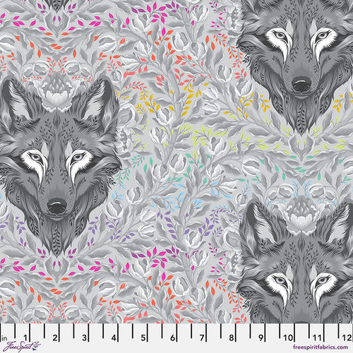 {Pre-Order October} FreeSpirit Tula Pink Graywork Wolf of Pink Street - Fog