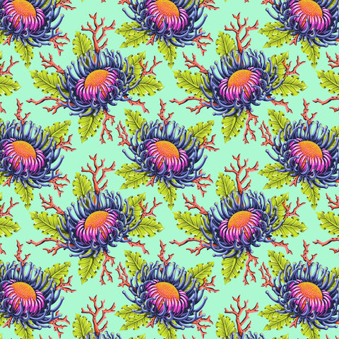 {Pre-Order April} FreeSpirit Tula Pink Floral Reef - Friends & Anemones Seafoam