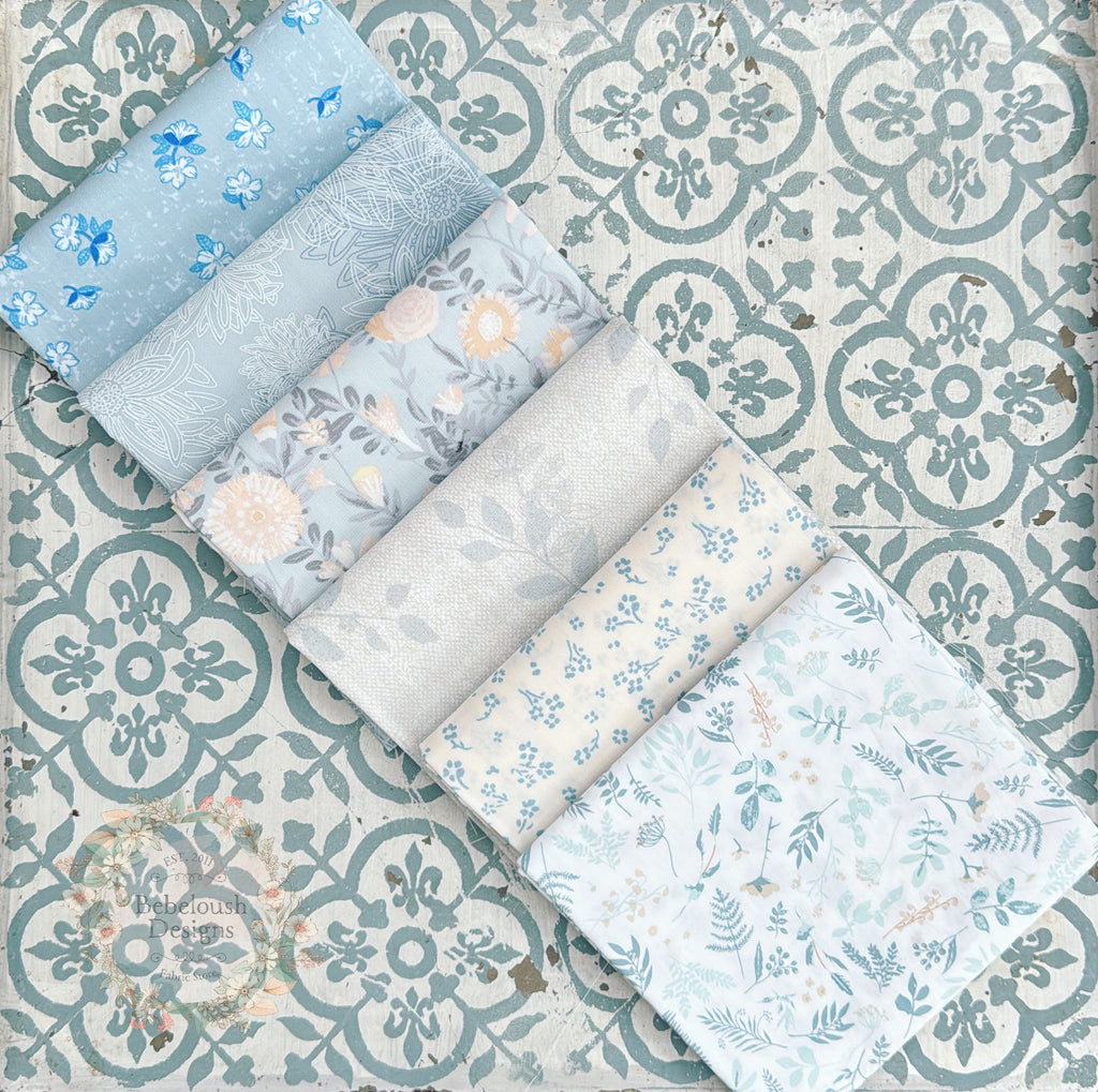 {New Arrival} Art Gallery Fabrics Curated Colour Series Fat Quarter Bundle x 6 Pieces Serene Blue