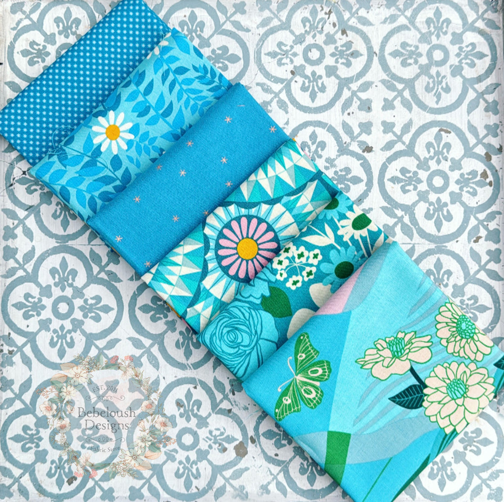 {New Arrival} Moda Ruby Star Society Sampler Curated Fat Quarter Bundle x 6 Shine Turquoise