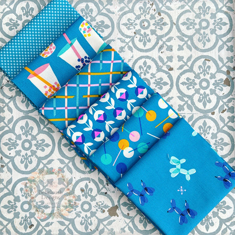 {New Arrival} Moda Ruby Star Society Sampler Curated Fat EIGHTH Bundle x 6 Balloon Animal Royal Blue Cerulean