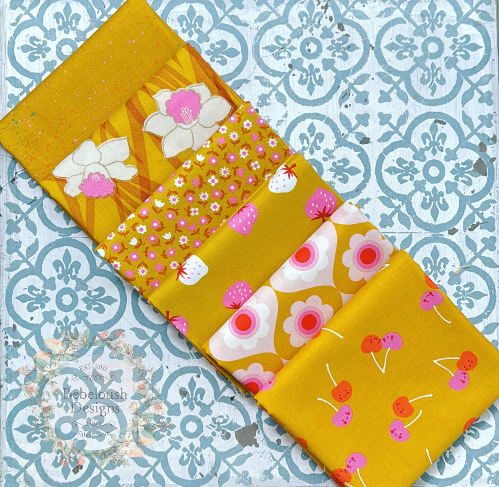 {New Arrival} Moda Ruby Star Society Sampler Curated Fat Quarter Bundle x 6 Goldenrod Cherry