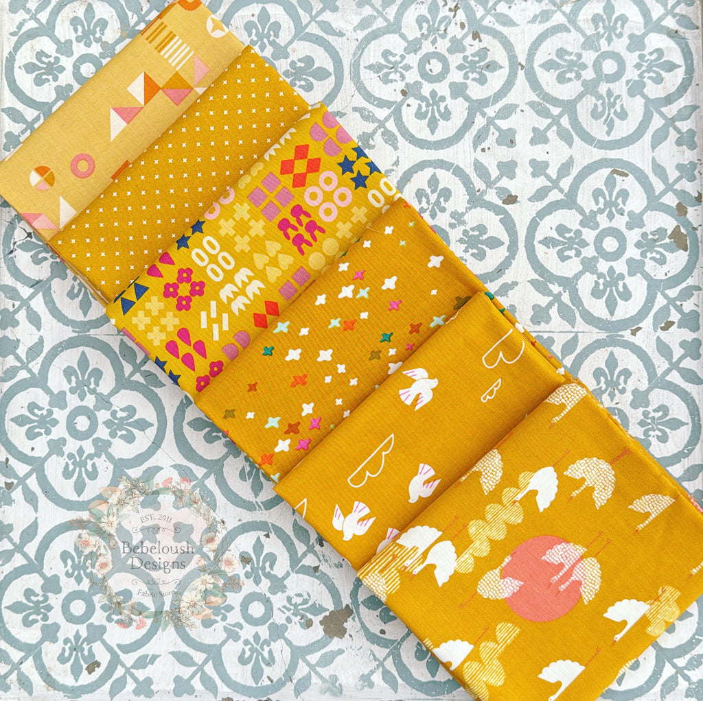 {New Arrival} Moda Ruby Star Society Sampler Curated Fat Quarter Bundle x 6 Goldenrod Prints Geometric