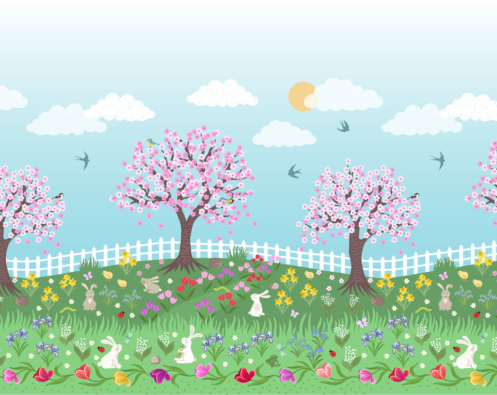 {New Arrival} Lewis & Irene Fabrics Small Things Country Garden Double Border Print Scenic Bunny