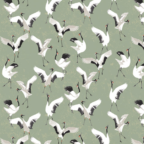 {Pre-Order Feb/March} Art Gallery Fabrics Soar Dancing Cranes Jade