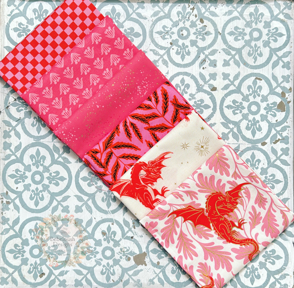 {New Arrival} Moda Ruby Star Society Curated Fat EIGHTH Bundle x 6 Fireglow Strawberry