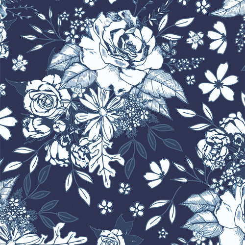 {New Arrival} Art Gallery Fabrics True Blue Floral Universe Midnight